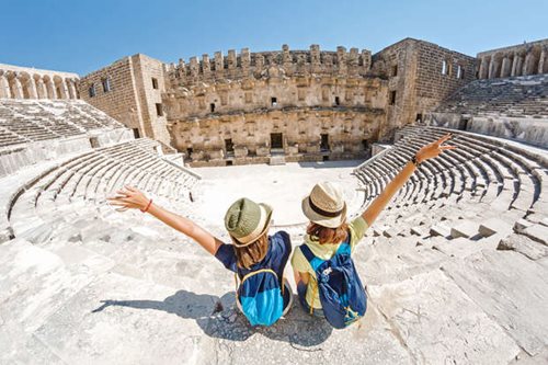Two children in a Roman amphitheatre